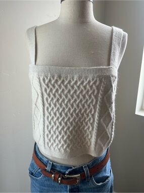 H&M NWT Cream Cable Knit Sweater Tank Crop Top Coastal Preppy Large